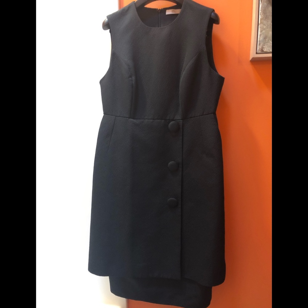Orla Kiely Black Sleeveless Midi Dress with Button Detail